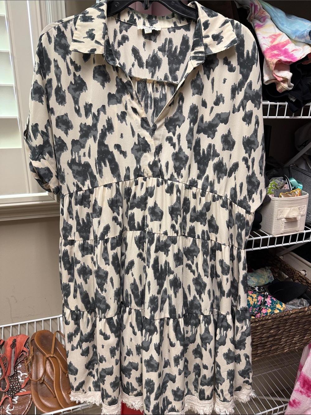 Umgee grey and Cream Tiered Dress